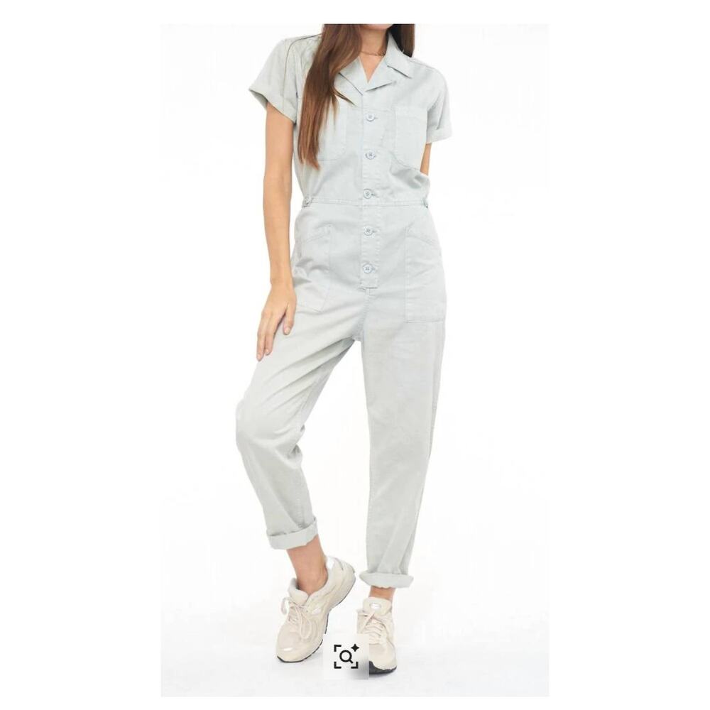 Pistola Grover Short Sleeve Suit Jumpsuit Antique White Denim Women's Size M